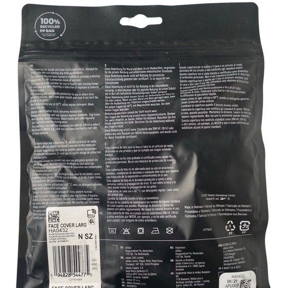 Reebok Face Mask Cover 3 Pack (Size:Large, Color:Gray/Red/Navy) - Picture 2 of 3